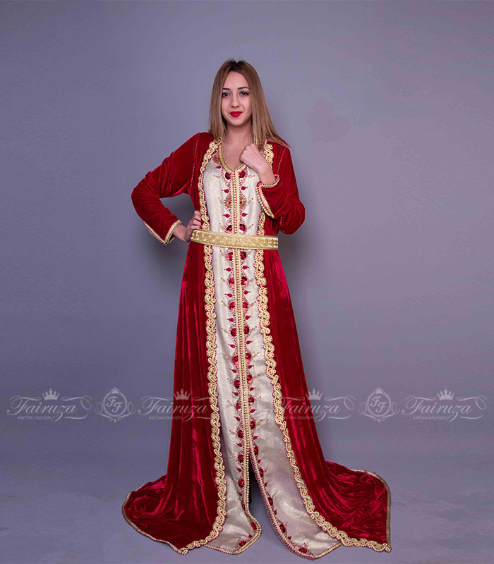 Special Occasions Kaftan in Red Velvet and Gold - fairuza fashion